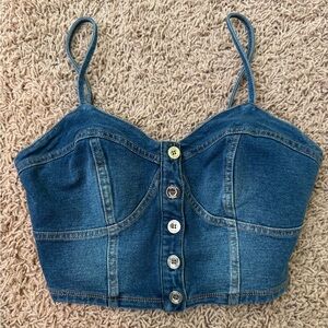 bebe Denim Blue Button-Up Crop Top